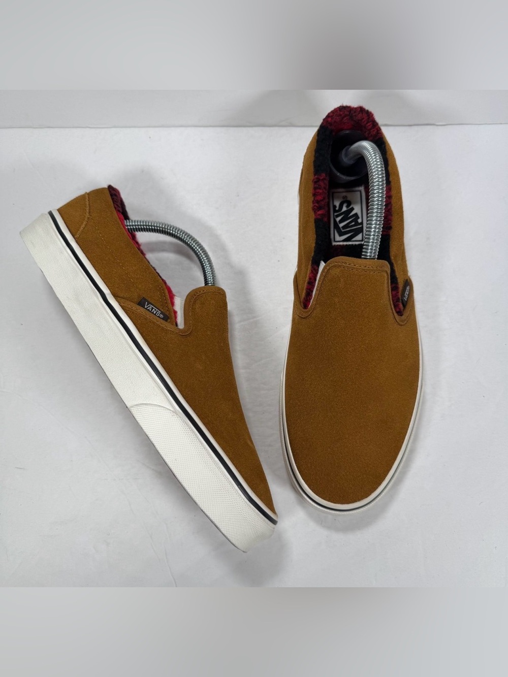 Vans Classic Slip On Cozy Hug Brown Buffalo Check Print Sneaker Women 10 Men 8.5